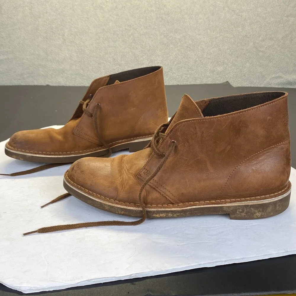 CLARKS Desert Chukka Boot Brown Leather Men's Size‎ 9.5 M,Comfort,Ankle